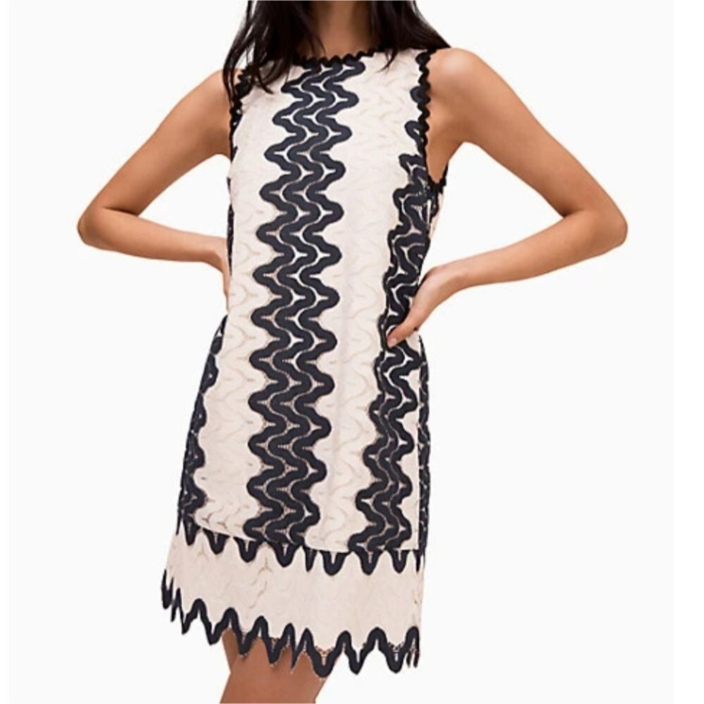 Kate Spade Sand Dune Zig-Zag Lace Sleeveless Shift Dress Lined